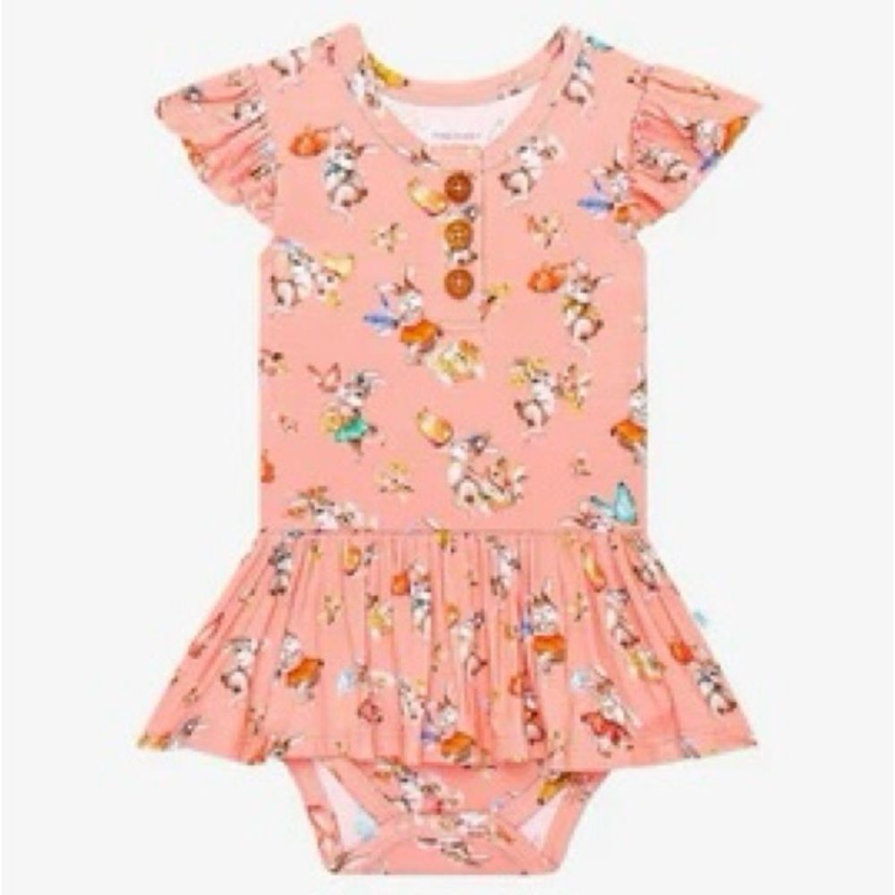 Posh Peanut Baby Girls Kids Bamboo Pink Bunny Print Onesie Bodysuit. 3-6 Months.